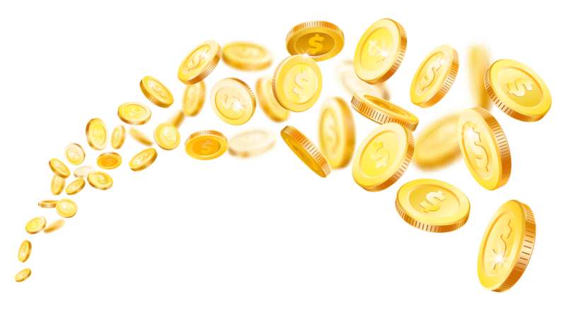 Золотые монеты на белом фоне